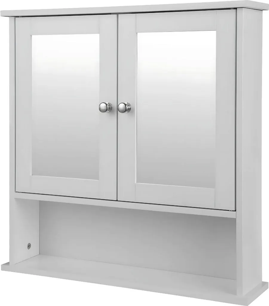 Meuble Miroir Salle de Bain en MDF Blanc - 3 Étagères de Rangement