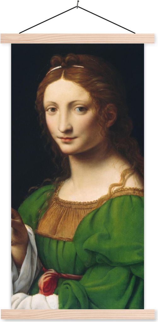 MuchoWow Textilposter Maria Magdalena - Leonardo da Vinci 40x80 cm mit holzfarbenen Rahmen - Wohnzimmer