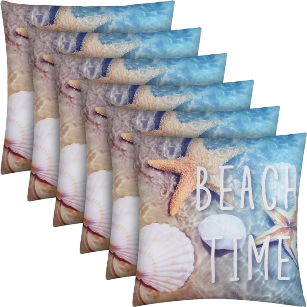 Coussins d'extérieur Beach Time avec passepoil blanc - Lot de 6 pièces