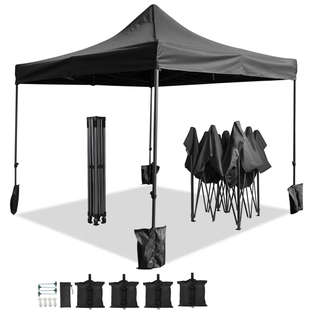 Tente de réception 3x3m pour fêtes et stands - Abri extérieur Noir IvoQ