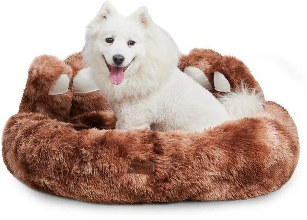 PETART Lit pour chien Bear Paws Batik Dark Coffee S 60cm en fausse fourrure