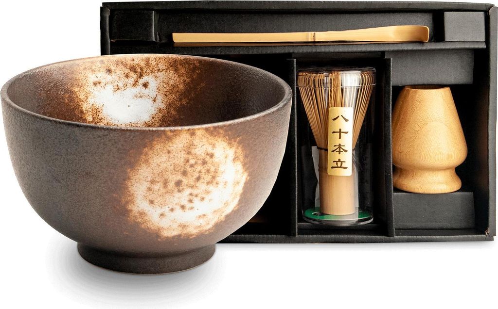 Matcha Set 4 tlg. Original japanische Matcha Schale mit Besen & Löffel