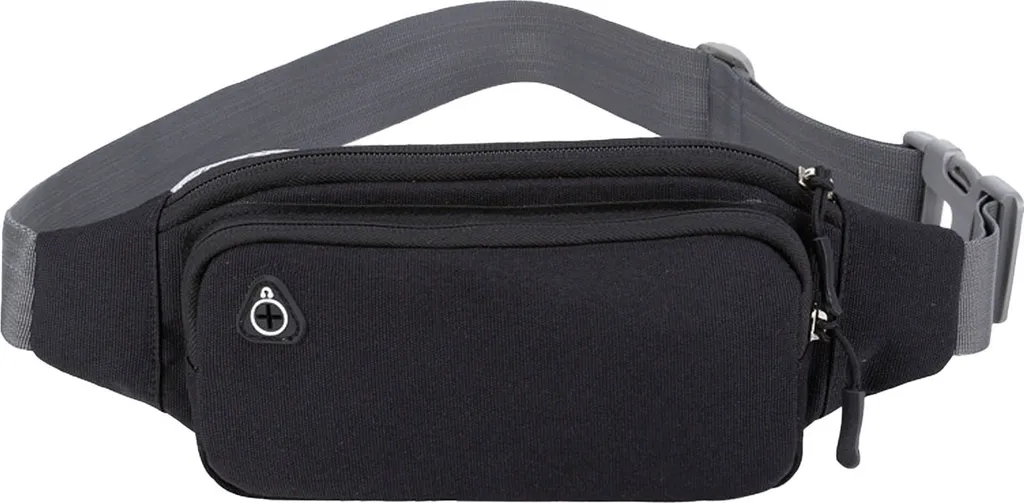 Nylon Fanny Pack Borsa a vita multiuso di grande capacità con cintura regolabile per escursioni a piedi o in bicicletta Nero (cintura grigia)