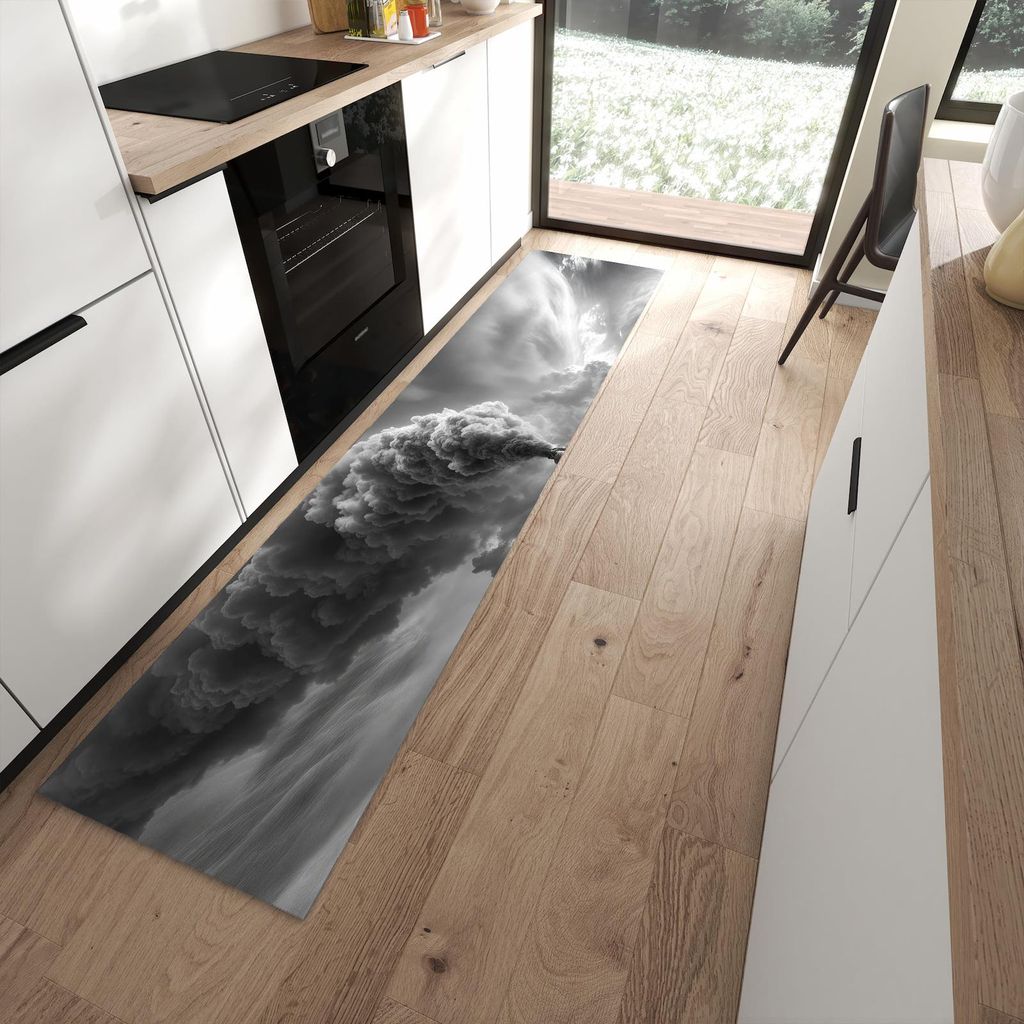 Küchenteppich 60x270cm rutschfest & abwischbar PVC Läufer - Dampflok in Wüste