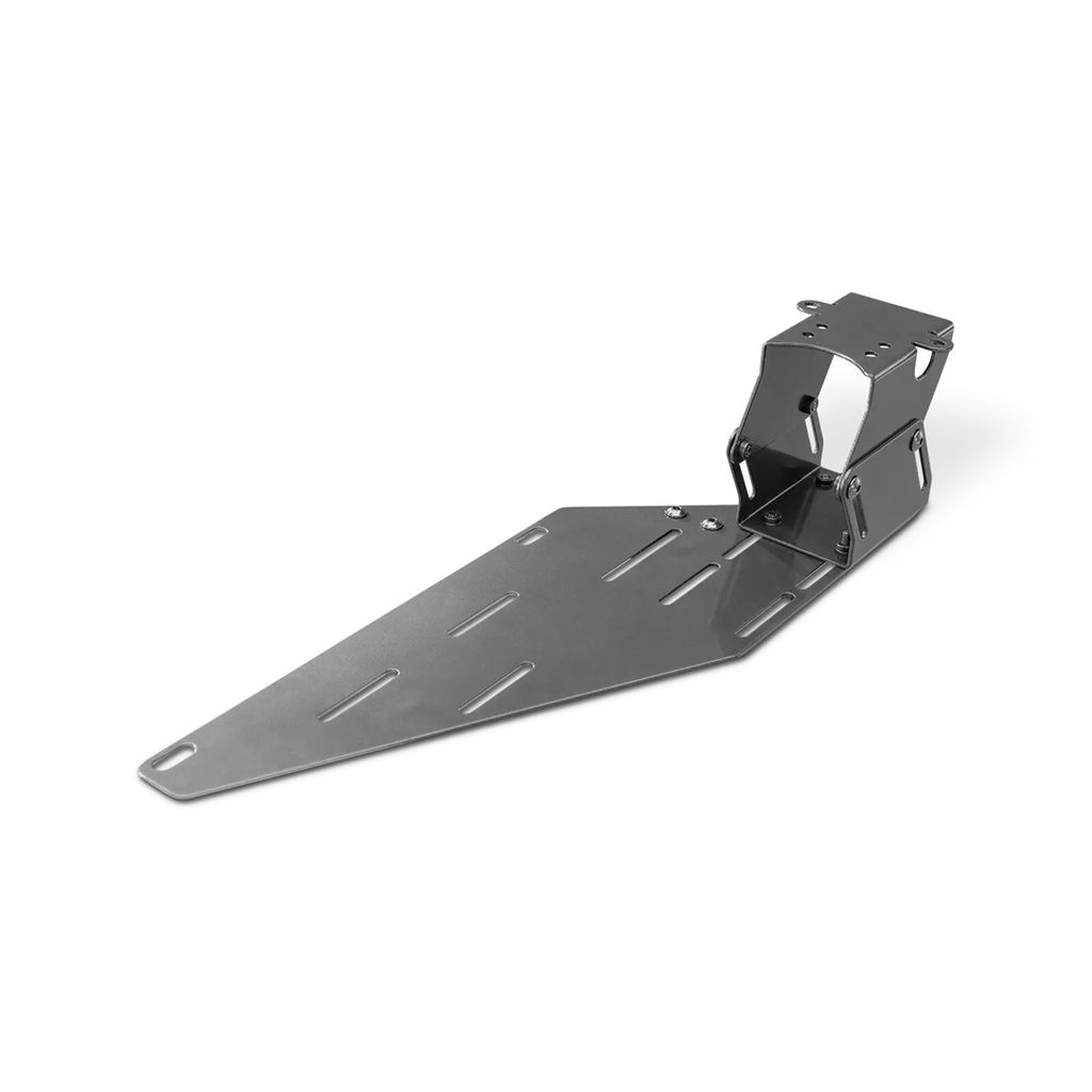A metal gearshift holder for a racing simulator.