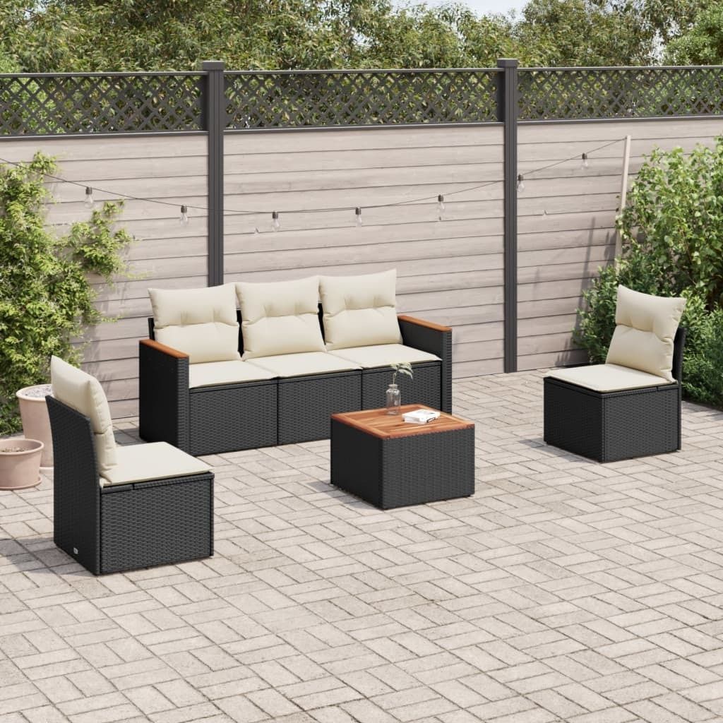 Maison Exclusive - 6-tlg. Garten-Sofagarnitur mit Kissen Schwarz Poly Rattan