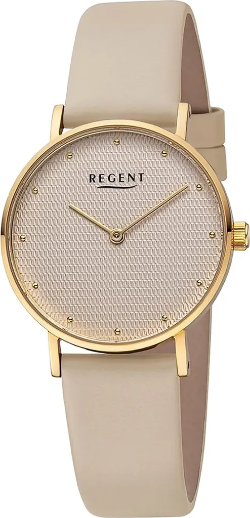Montre femme Regent quartz avec bracelet cuir brun clair et cadran épuré