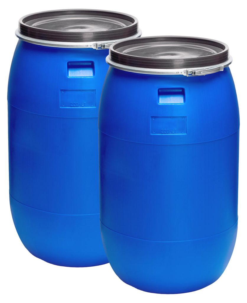Lot de 2 fûts à col large de 220 litres avec couvercle Image du produit 