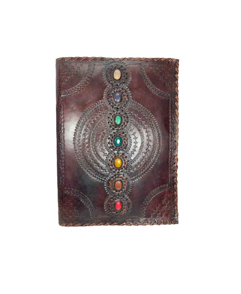 7 Chakra XXL * Album fotografico pelle di bufalo carta cotone nero fatto a mano India pietre di marmo