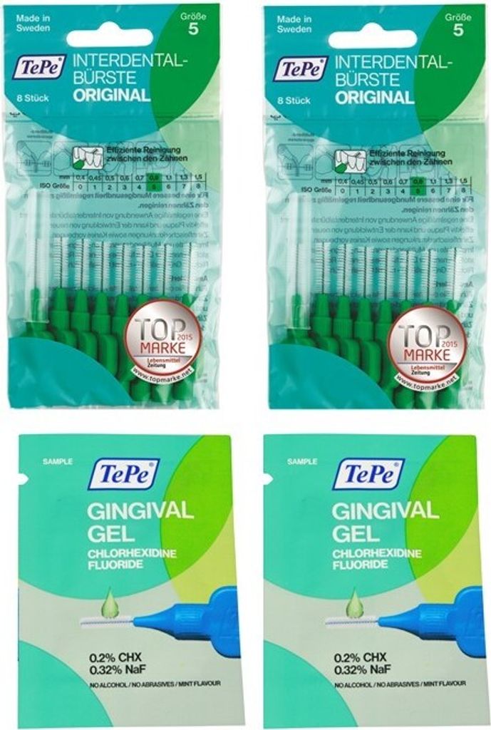 2x TePe Original Interdentalbürsten - 0,8mm grün + 2x 2ml Gingivalgel