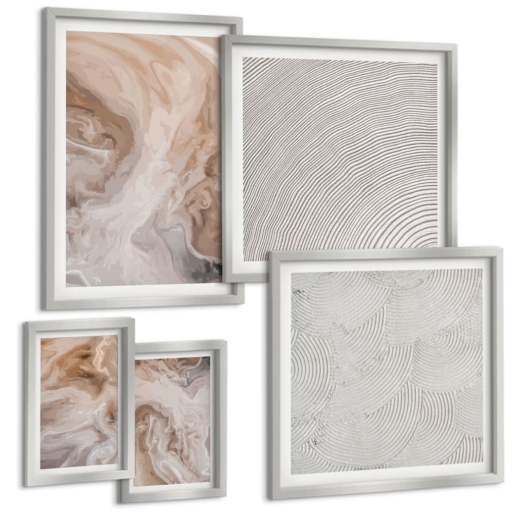 Bilder Set 5-teilig im silbergerahmten Rahmen – Wandbilder 5 Stück – gerahmte Poster für Wohnzimmer, Schlafzimmer und Flur – 50x50 cm - 40x...