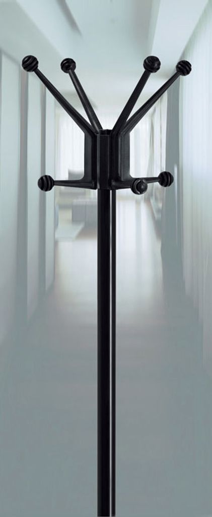 Freistehender Garderobenständer mit 8 Haken | Lackierter Stahl | Höhe 178cm | Schwarz