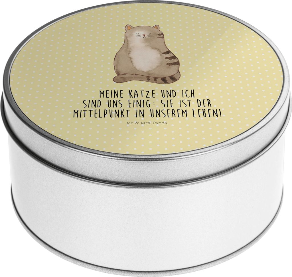 Mr. & Mrs. Panda Metallbox Katze Sitzen - Gelb Pastell - Geschenk, keksdosen, Kaffeedose, Herz, Vorratsbox, Cat, Vorratsdosen, Katzen, Liebevoll, G...