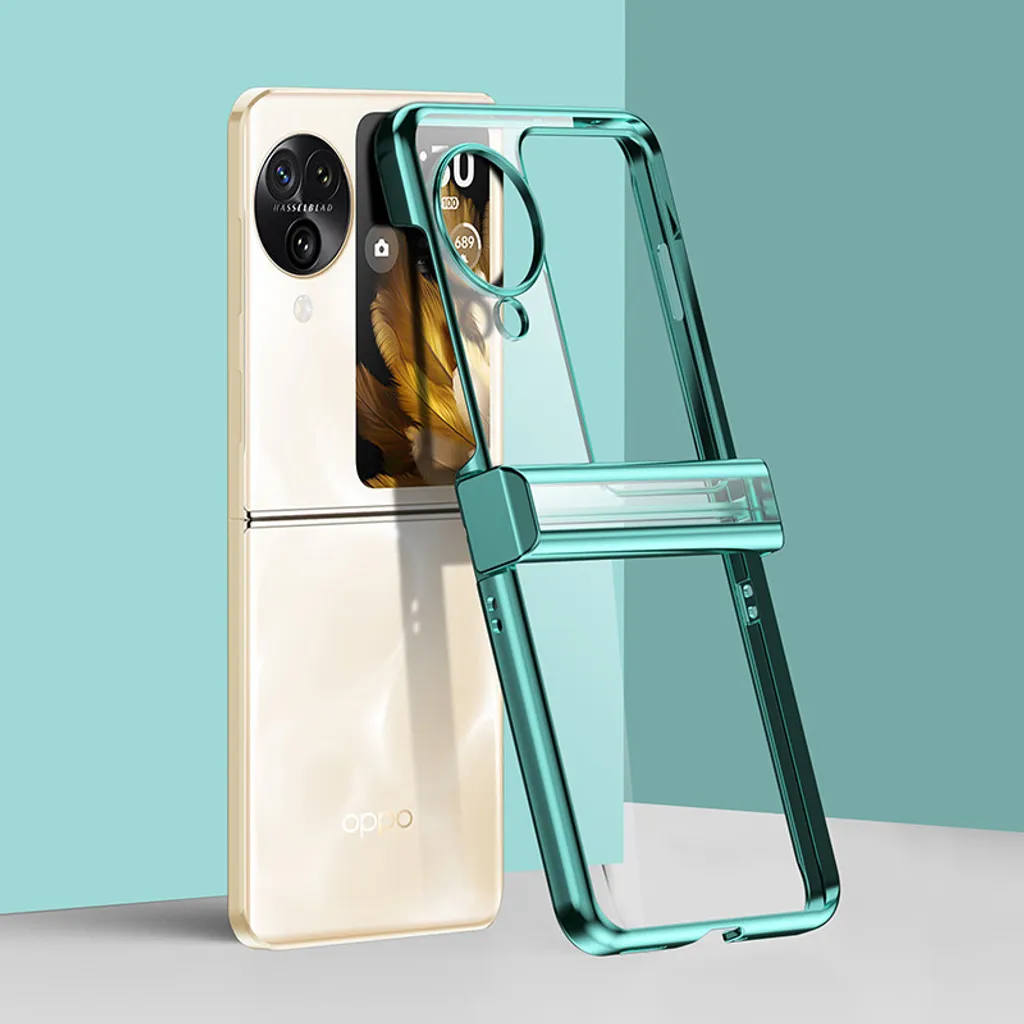 Custodia trasparente ultrasottile per Oppo Find N3 Flip PC rigido con finitura galvanizzata custodia con cerniera di protezione verde