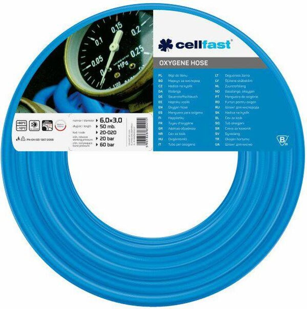 Cellfast Gas --Sauerstoffschlauch (6 x 3 mm, 50 m), Farbe Rot
