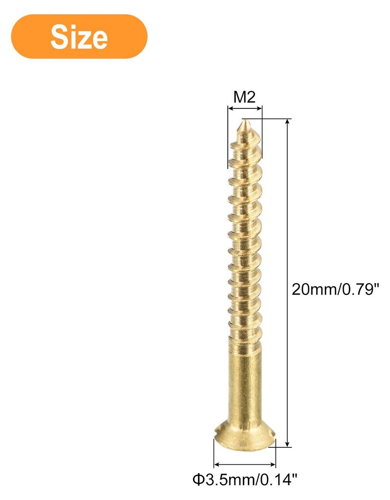 Messing Holzschrauben, 40 Stš¹ck M2 x 20mm Schlitzantrieb Senkkopf Selbstschneidende Schrauben fš¹r Holzarbeiten M?bel