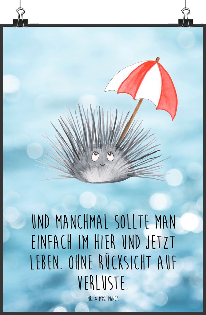 Mr. & Mrs. Panda Bild Seeigel DIN A5 - Oceanblue - Geschenk, Meer, Kunstdruck, Achtsamkeit, Posterdruck, Selbstliebe, Deko, Leben, Hier und Jetzt, ...