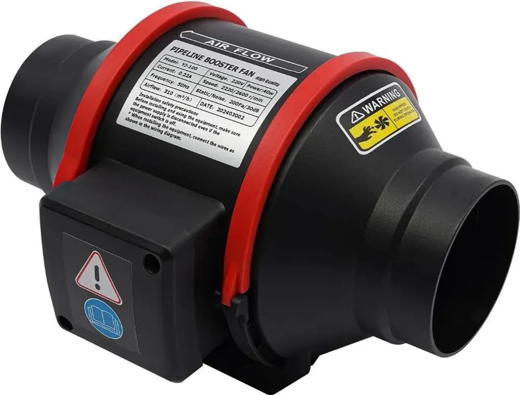 Ventilatore Tubolare 100mm 310 m³/h Nero - Soluzione Umidità Cantina