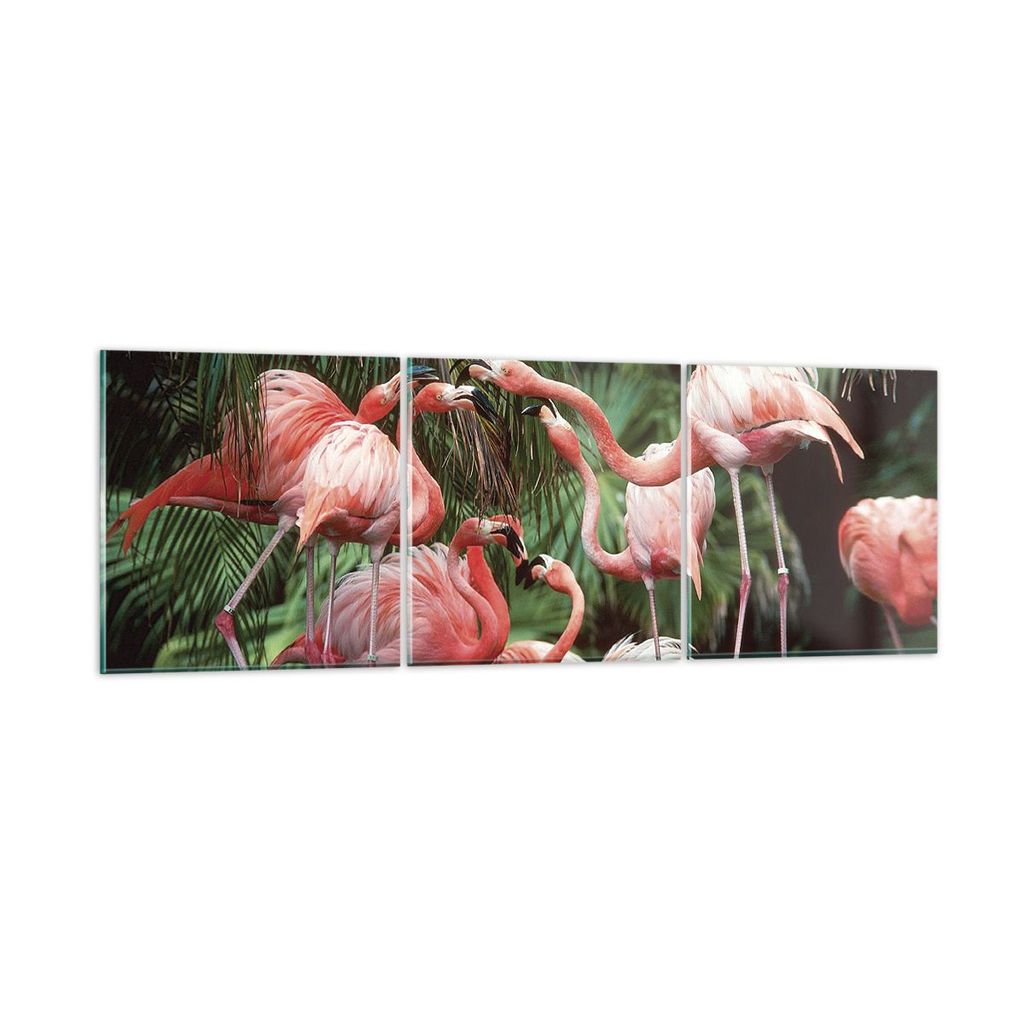 Bilder auf glas - 3 Teile - Palmen Herde Flamingos - 150x50cm - Glasbilder - Wandbilder - Bilder - zum Aufhängen bereit - Wanddekoration aus Glas ...