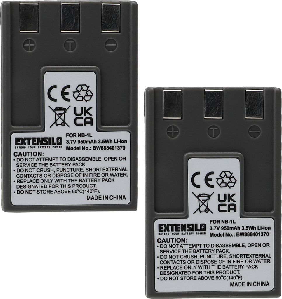 EXTENSILO 2x Akku kompatibel mit Canon Digital Ixus 330, 400, 300, V, 430, 500, V2, V3 Kamera (950 mAh, 3,7 V, Li-Ion)
