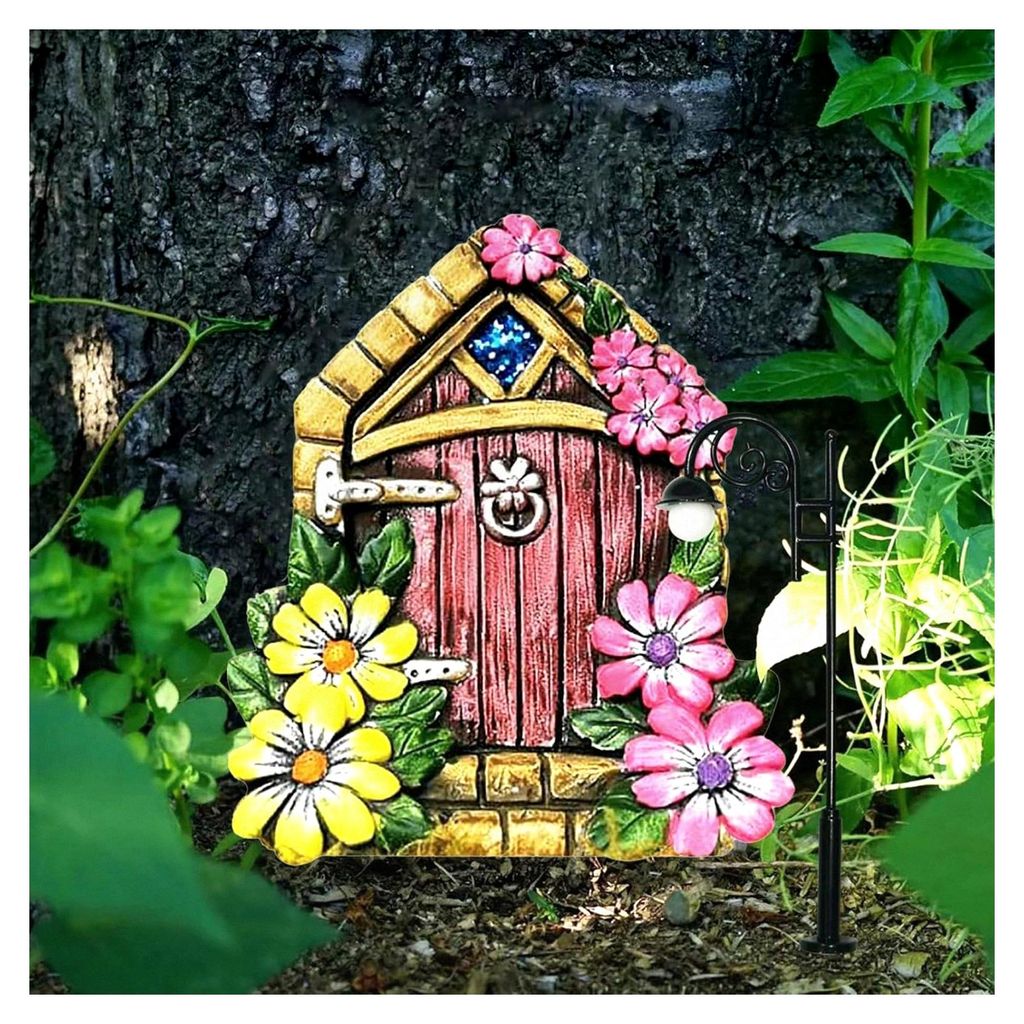 4 Stück Feentüren, Miniatur Feenhaus Gartendekoration, Hölzerne Feentüren für Gartenelfen, DIY Fairy Garden Yard Door Windows Set mit Licht f...