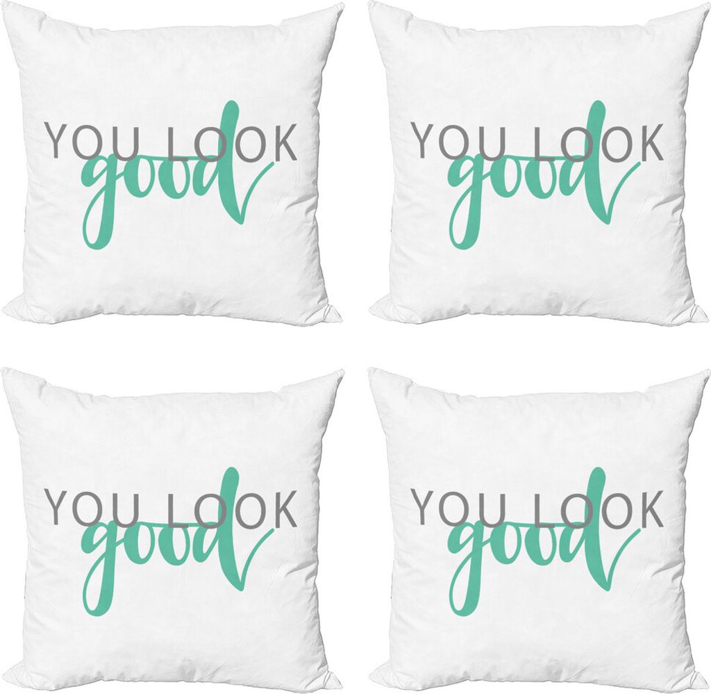 ABAKUHAUS Sprichwort Kissenbezug Set (4 Stück), Du schaust Kalligraphie, Moderner Doppelseitiger Digitaldruck, 45 cm x 45 cm, Shamrock Grün Grau