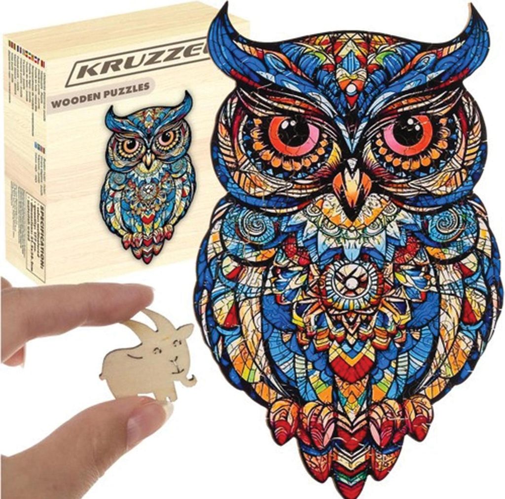 Drewniane puzzle sowa, 177 elementów, 38 × 21,5 cm Zdjęcie produktu 