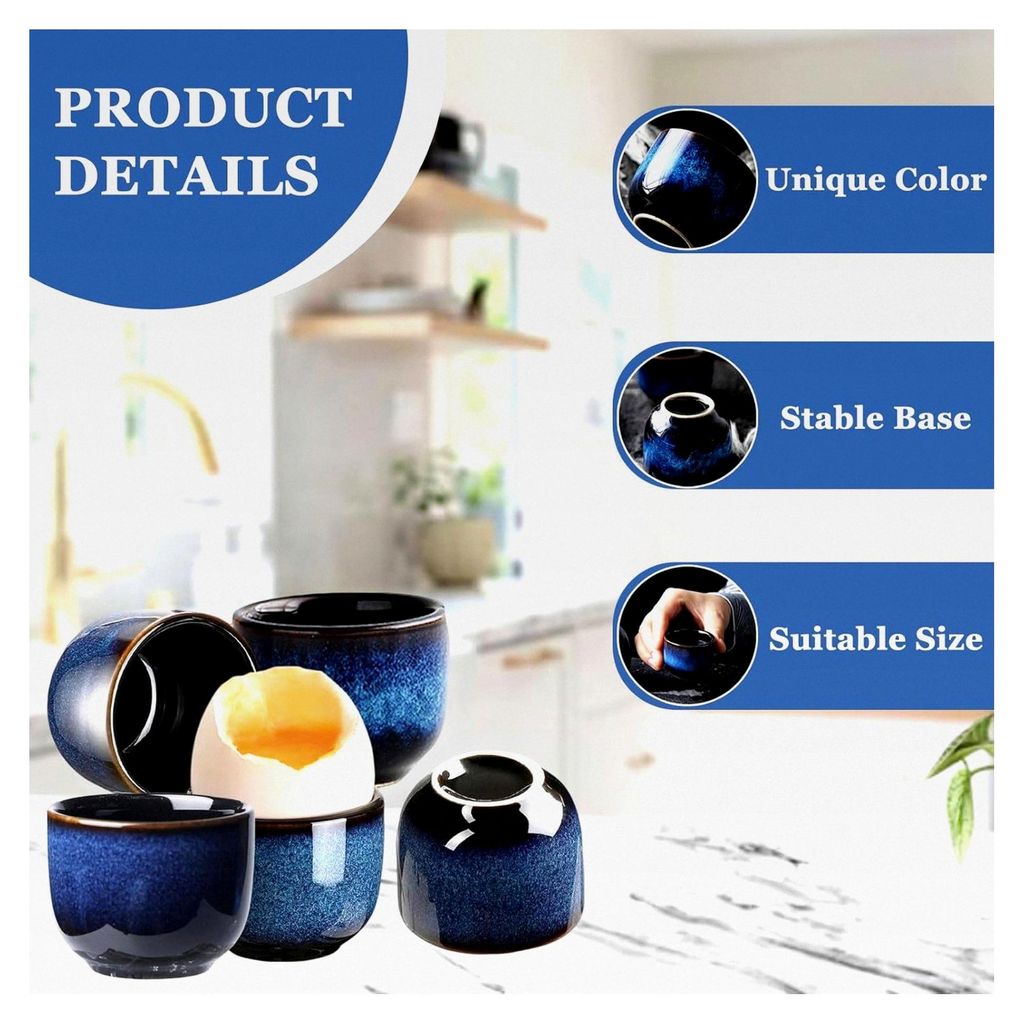 6 Stück Eierbecher aus Porzellan, Keramische Eierhalter, Rundes Set für alle Eigrößen, Für gekochte Eier, Frühstück, Für Küche, Haus und R...