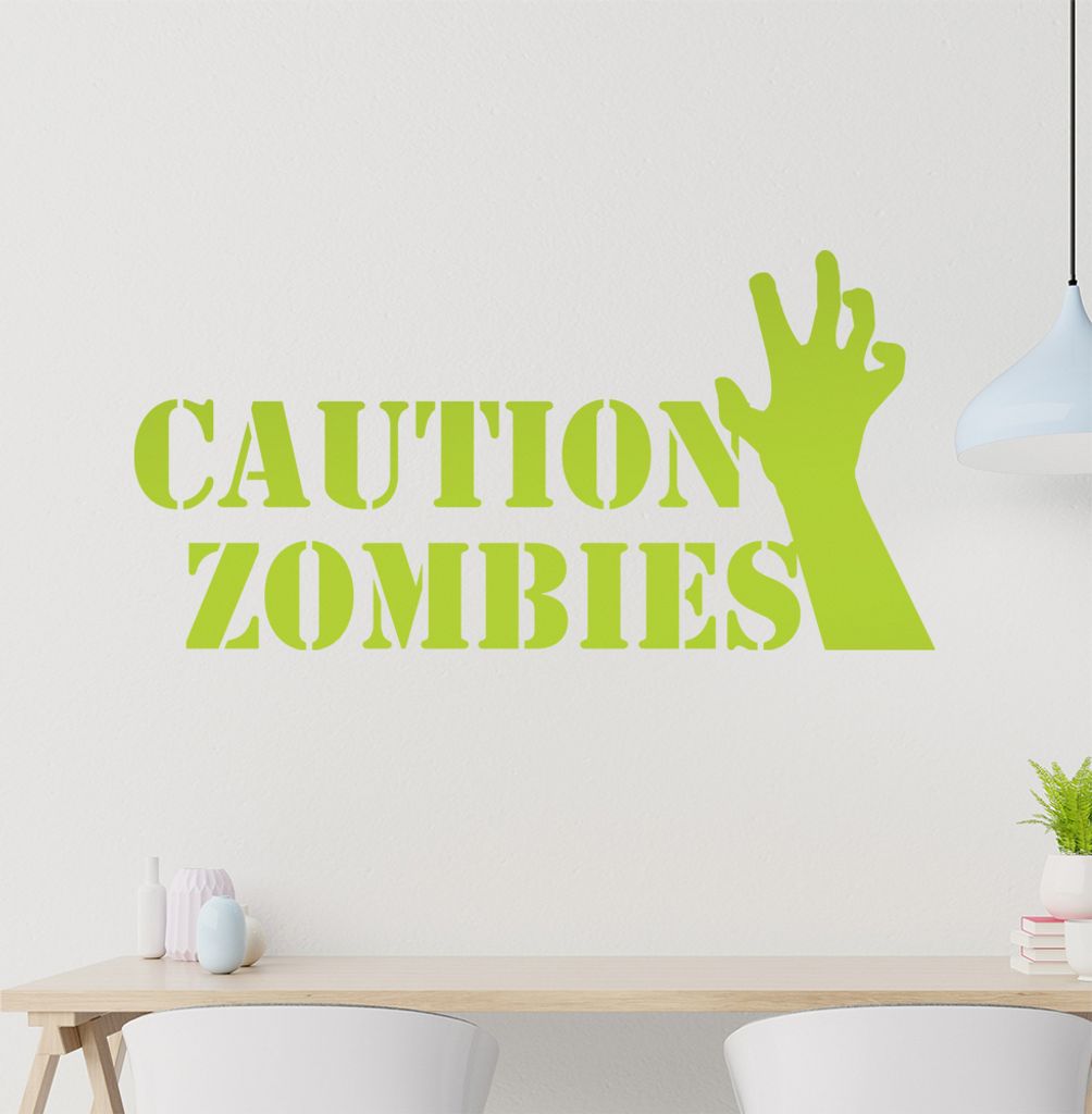 Caution Zombies Wandtattoo in 6 Größen - Wandaufkleber Wall Sticker - Dekoration, Küche, Wohnzimmer, Schlafzimmer, Badezimmer