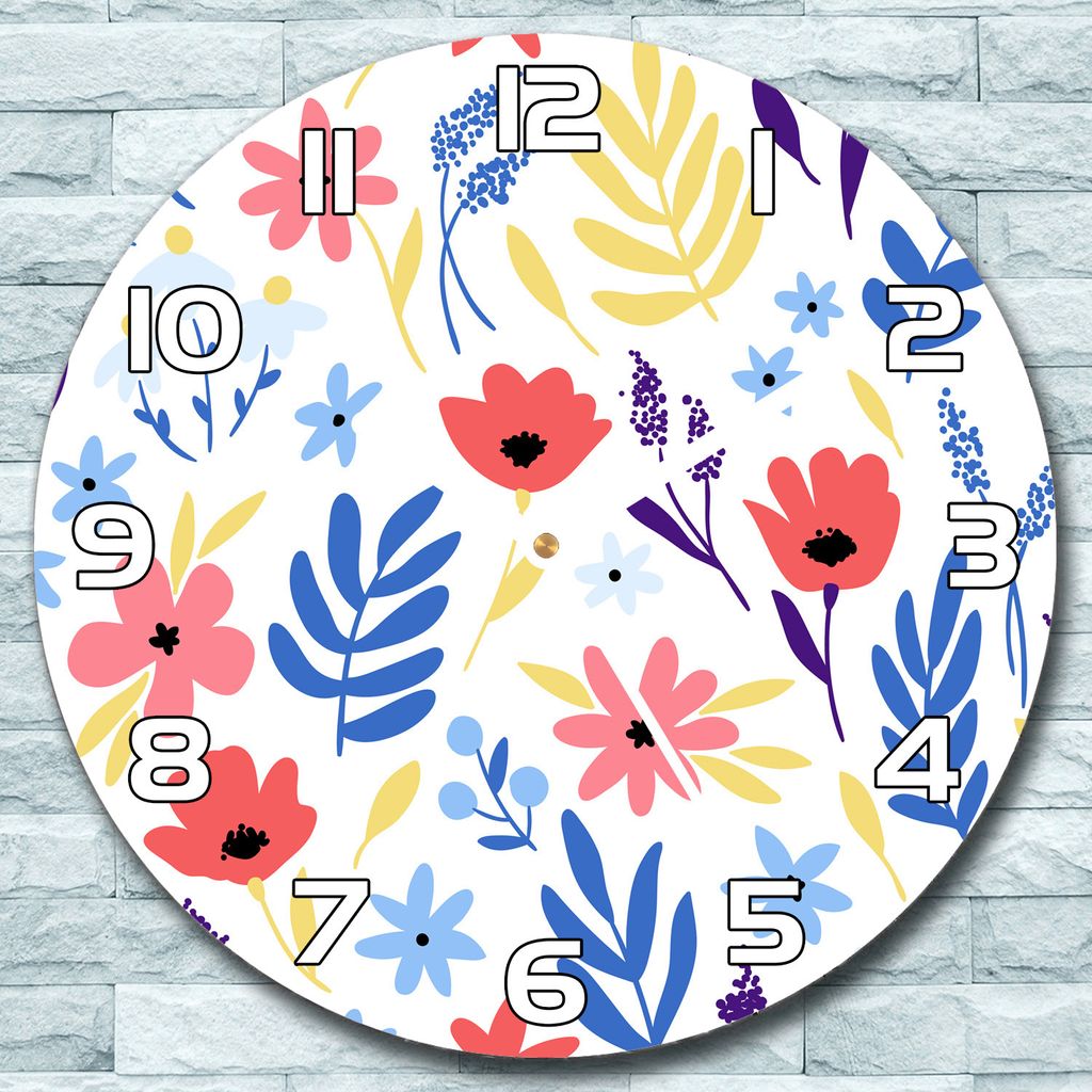 Wanduhr aus Glas Rund fi 30 Bunte Wiesenblumen Quarz Deko Wohnzimmer Büro