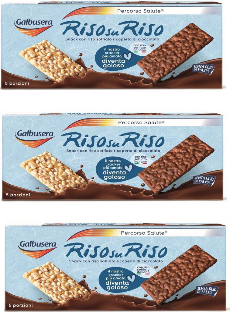 3x Galbusera Riso su riso Crackers Puffreis mit Schokolade überzogen snack 150gr
