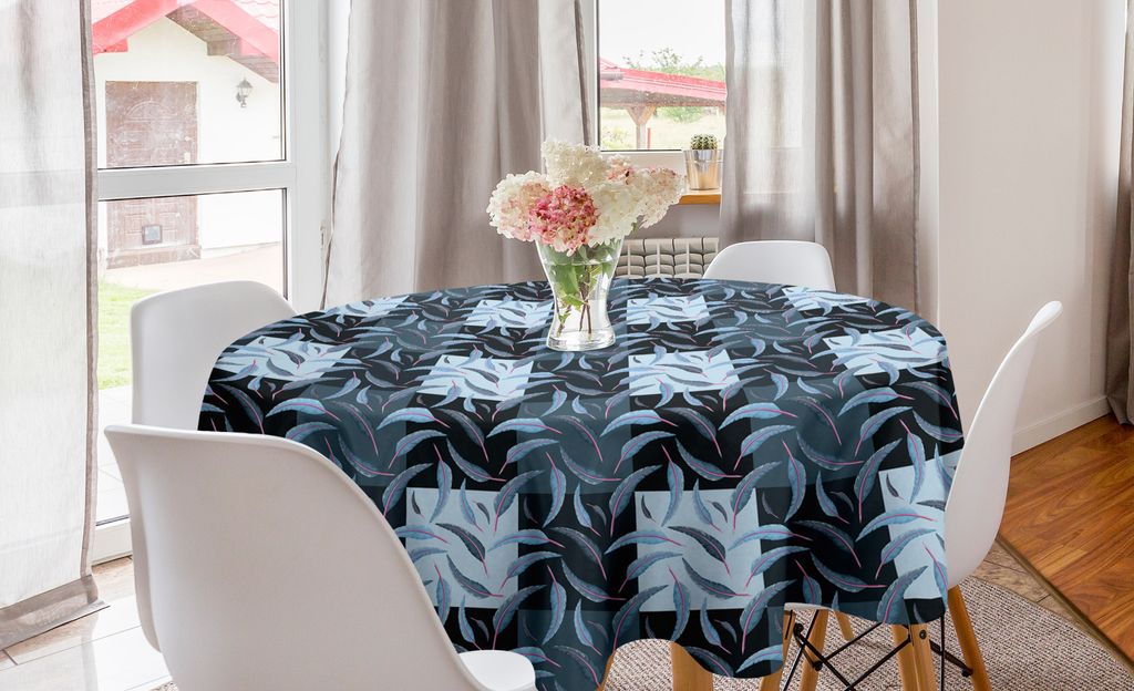 ABAKUHAUS Swans Runde Tischdecke, Kalte tonte Gefieder auf Squares, Kreis Tischdecke Abdeckung für Esszimmer Küche Dekoration, 150 cm, Hellblau u...