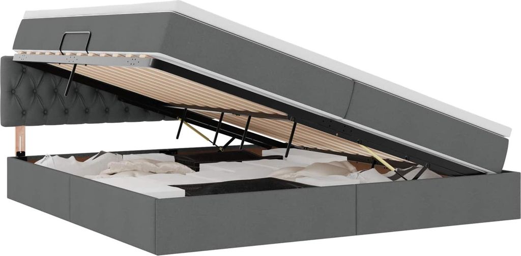 Bett mit Stauraum und LED mit LED Dunkelgrau 200 x 200 cm Stoff