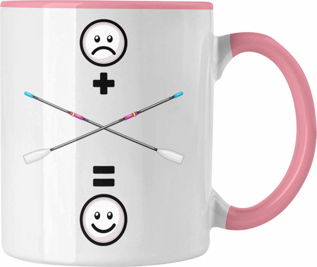 Trendation - Rudern Tasse Geschenk für Ruderer Lustige Geschenkidee :( + Rudern = :) Geburtstag (Rosa)