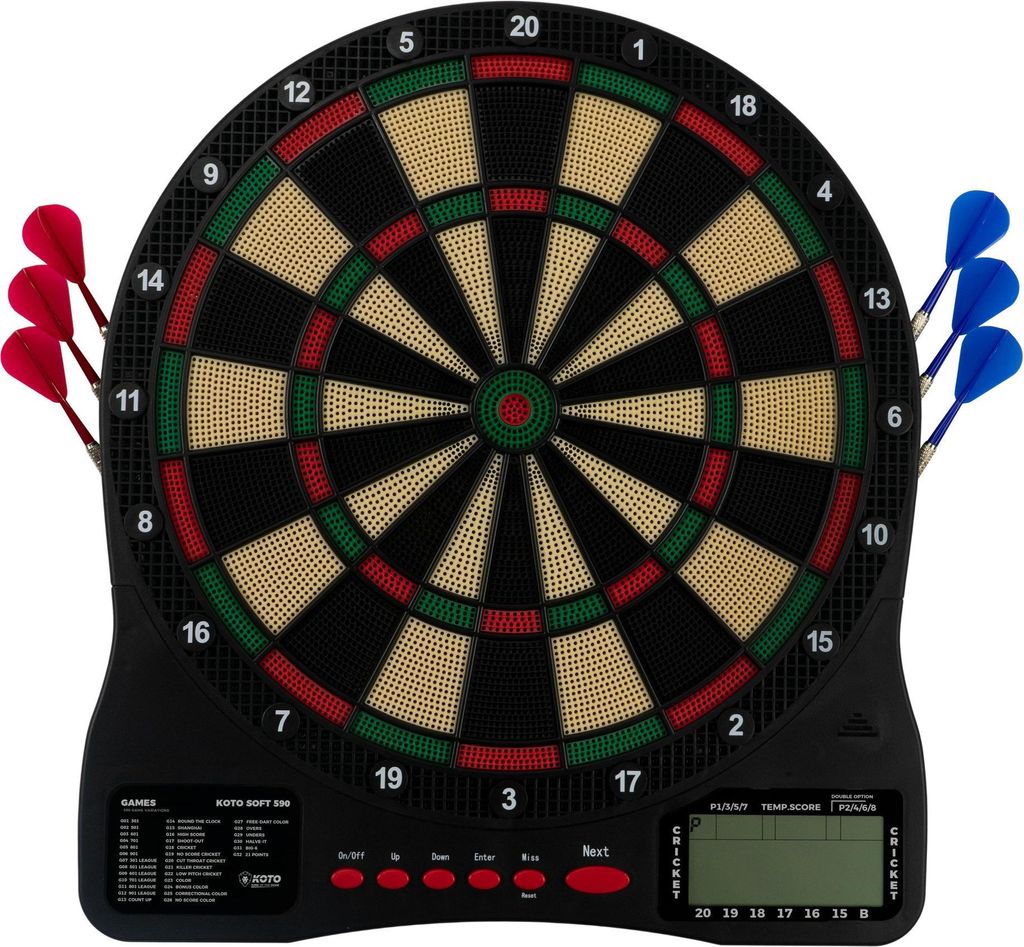 KOTO KOTO Soft 590, Elektronische Dartscheibe, Dartscheibe mit Softtip Darts, E-Darts Multiplayer, 32 Spiele und über 590 Varianten, Professionell...