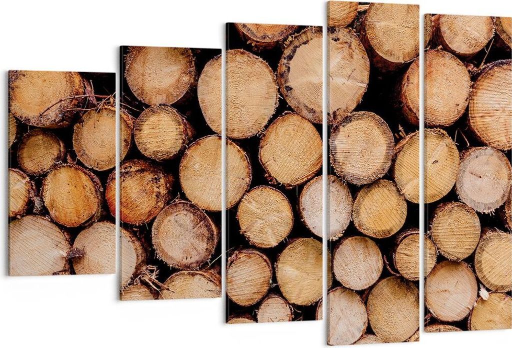 Bild auf Leinwand - Leinwandbild - 5 Teile - Holz Baumstämme Stämme - 150x100cm - Wand Bild - Wanddeko - Wandbilder - Leinwanddruck - Bilder - Wa...