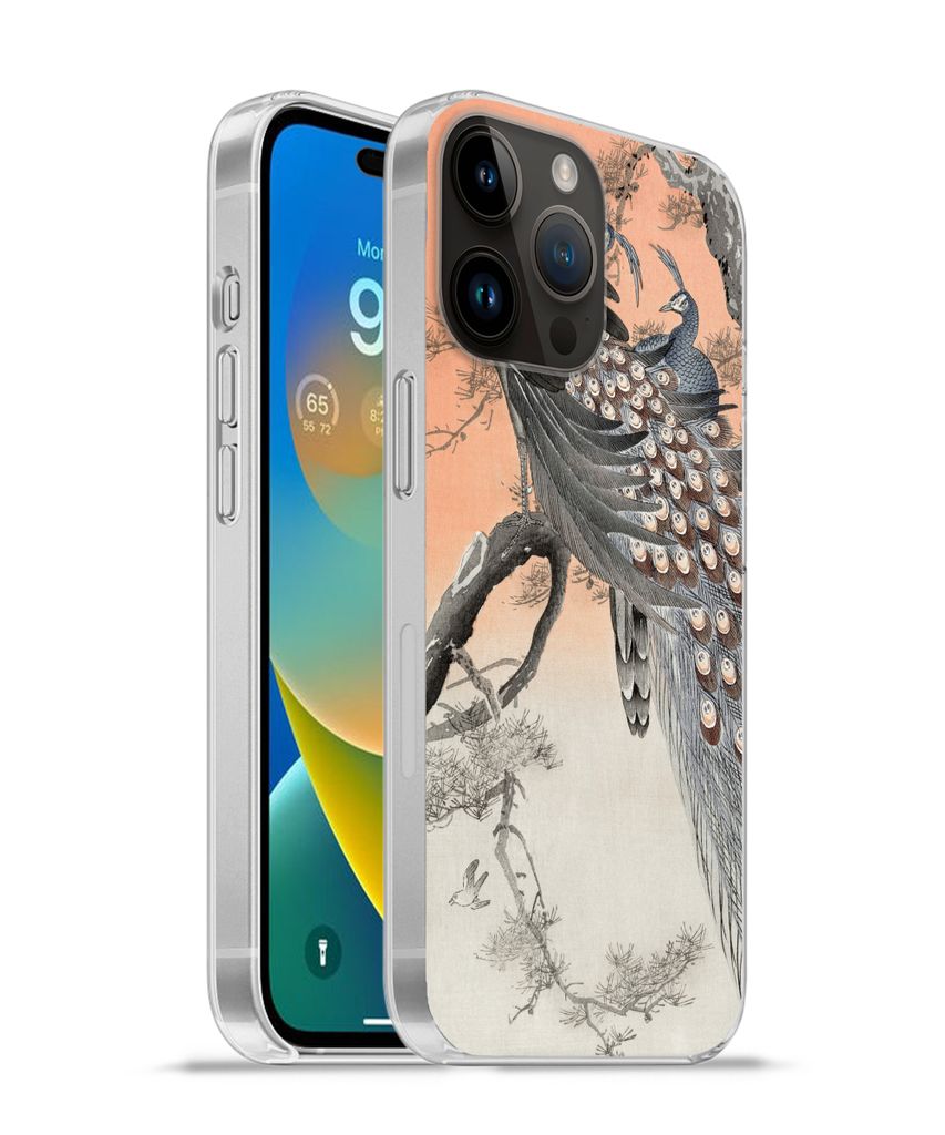 MuchoWow Handyhülle Schutzhülle Hülle für Apple iPhone 14 Pro Max Pfauenfedern - Pfau - Vintage Silikon Softcase Handy Hülle - Hardcover