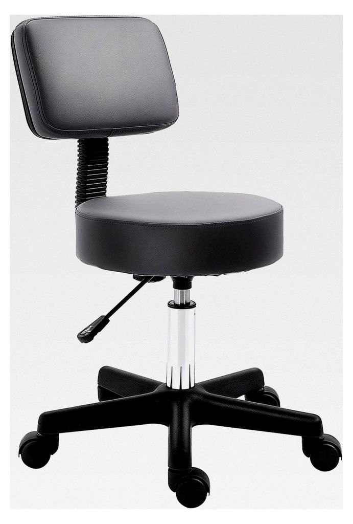 Höhenverstellbarer Rollhocker mit Rückenlehne, Drehhocker 72-84 cm, 360° drehbar, Bürohocker für Büro, Salon, Massage, Spa, Grau