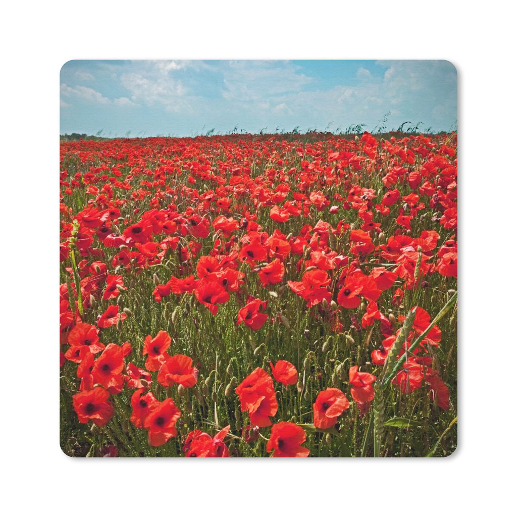 MuchoWow Mauspad Mousepad Eine Wiese voller Mohnblumen 30x30 cm - Mousepads - Maus Mat - Pad - Mausunterlage - Gaming