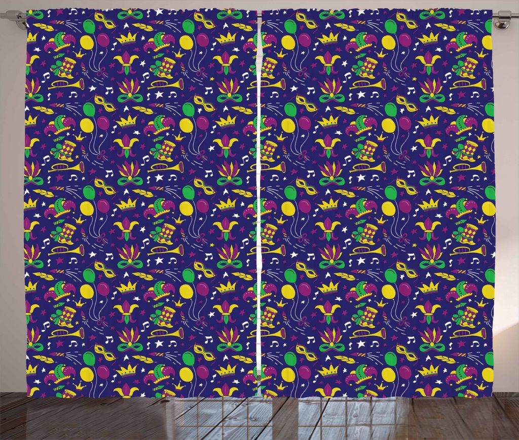 ABAKUHAUS New Orleans Rustikaler Vorhang, Fat Tuesday Jazz, Wohnzimmer Universalband Gardinen mit Schlaufen und Haken, 280 x 175 cm, Mehrfarbig