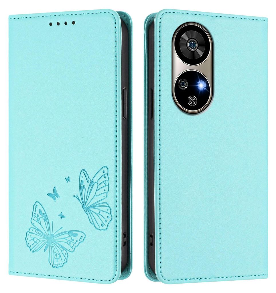 Lederhülle für Ulefone Note 17 Pro, Schmetterling Prägung Leder Brieftasche Schutzhülle mit Ständer Türkis