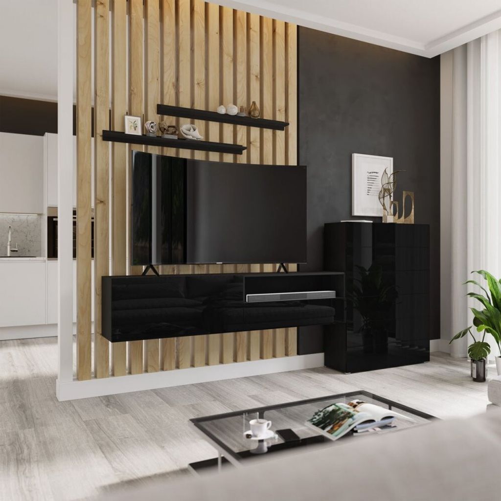 Elegancka ściana do salonu BRADT 54 - czarna Zdjęcie produktu 