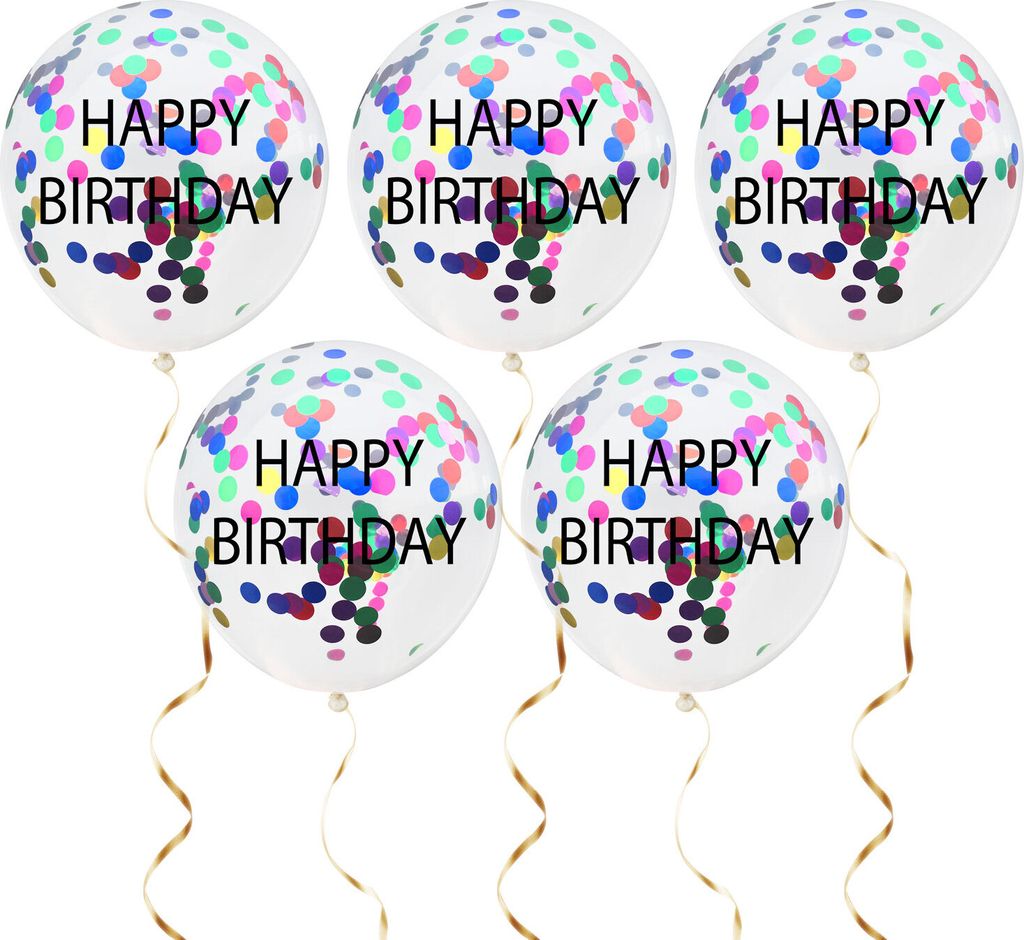 Oblique Unique Konfetti Luftballon Set Happy Birthday für Kinder Geburtstag Party 5 Deko Ballons Geburtstagsdeko bunt