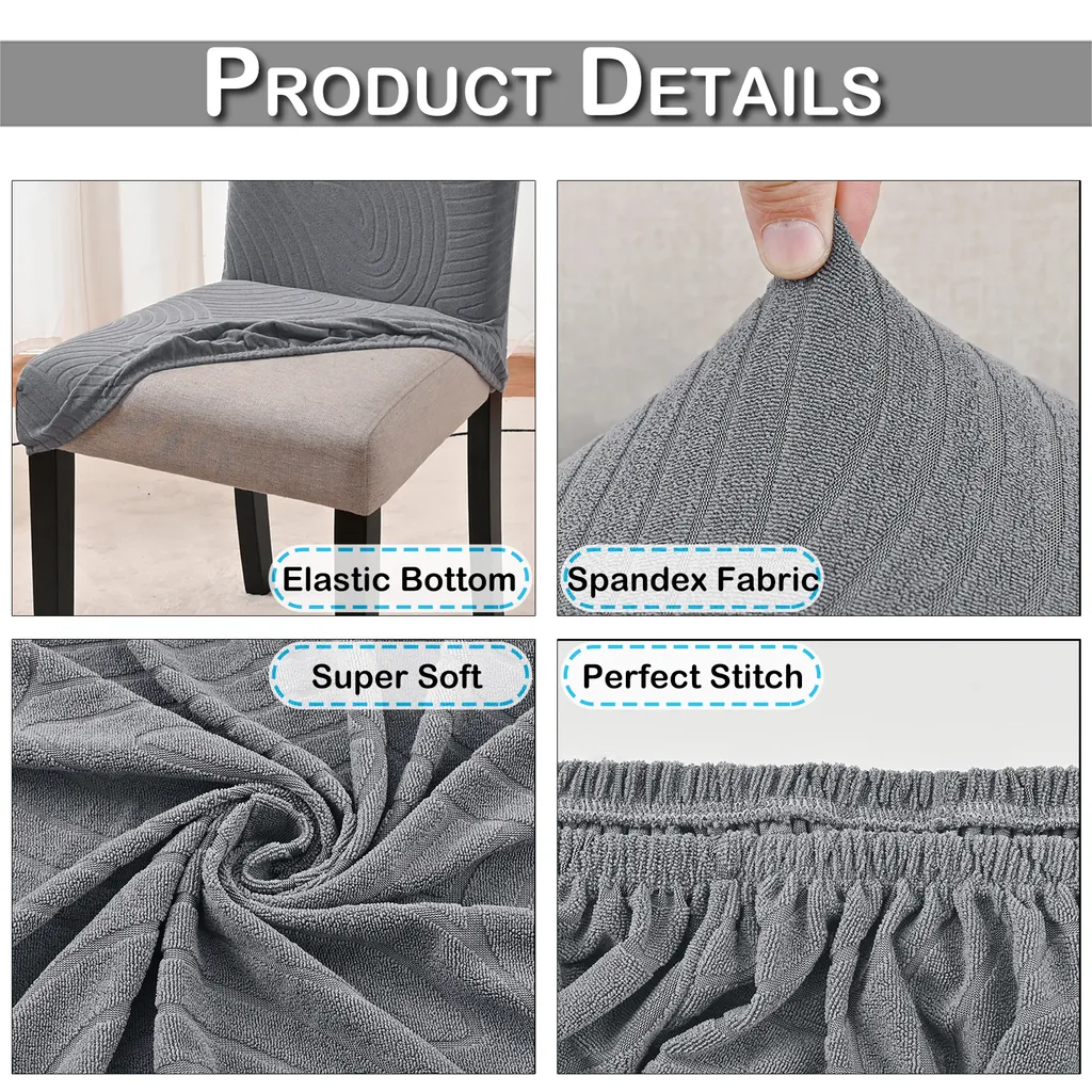Set 4 Coprisedia Jacquard Grigio Impermeabili | Fodere Sedie Sala Pranzo - 13