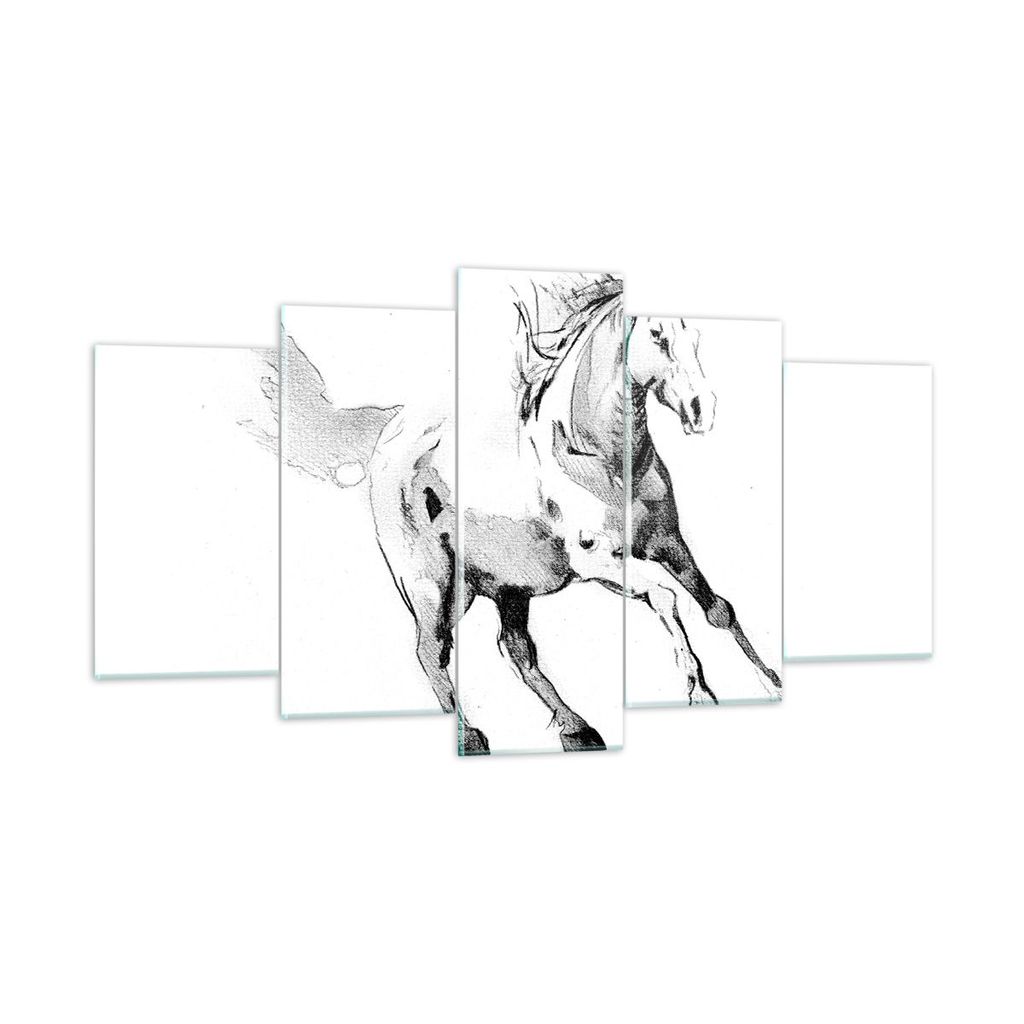 Bilder auf glas - 5 Teile - Pferd Galopp Tier - 160x85cm - Glasbilder - Wandbilder - Bilder - zum Aufhängen bereit - Wanddekoration aus Glas - Gla...