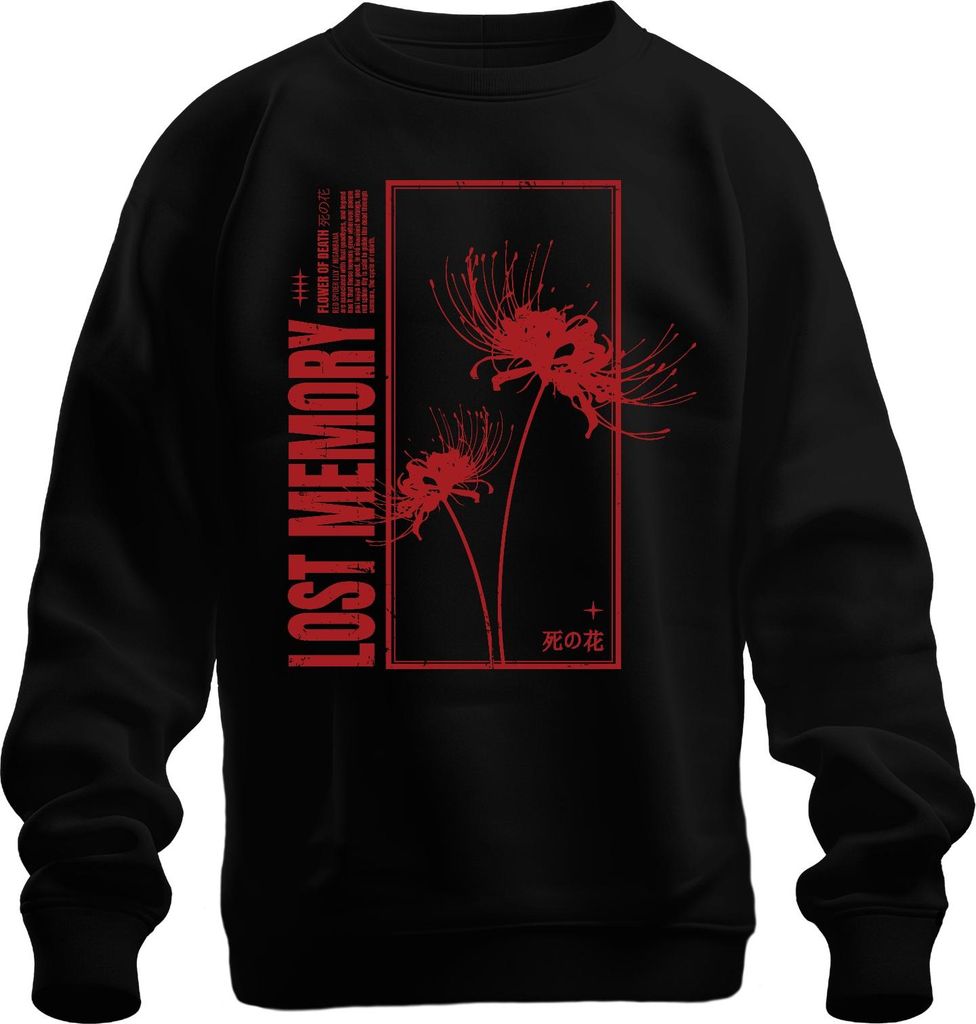 LOST MEMORY Spinnenlilie Higanbana Lycoris Japanisch Gothic Uni Sweatshirt Pullover, Schwarz, L