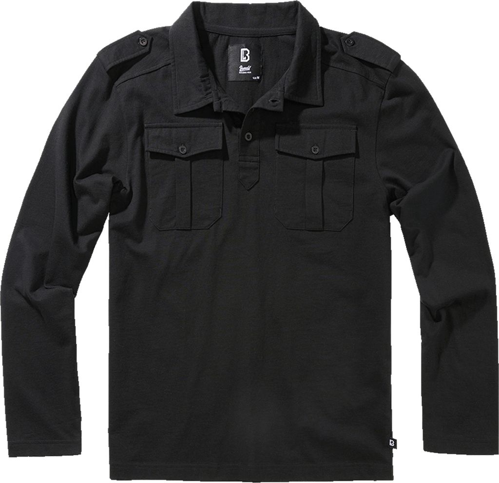 Brandit Langarmshirt Herren Jersey Poloshirt Willis Longsleeve schwarz 6XL