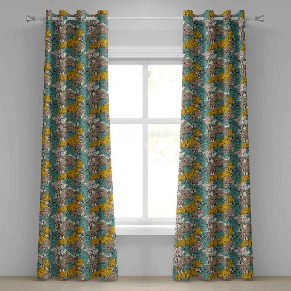 Tenda Floreale ABAKUHAUS 280x245 cm: Stile Vintage Giallo Turchese