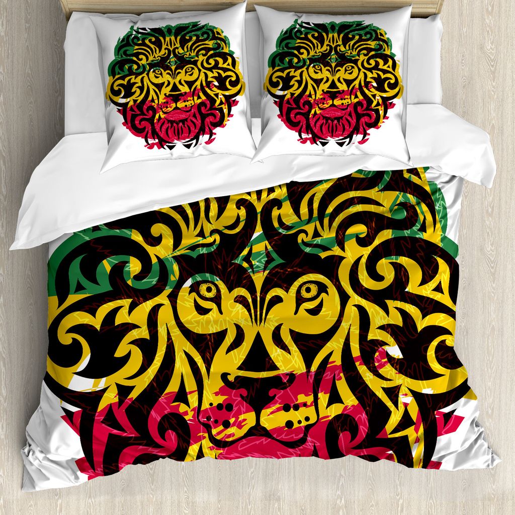 ABAKUHAUS Rasta Bettbezug, Ethiopian Wilder Löwenkopf, Milbensicher Allergiker geeignet mit Kissenbezügen, 155 cm x 220 cm - 80 x 80 cm, Marigold...