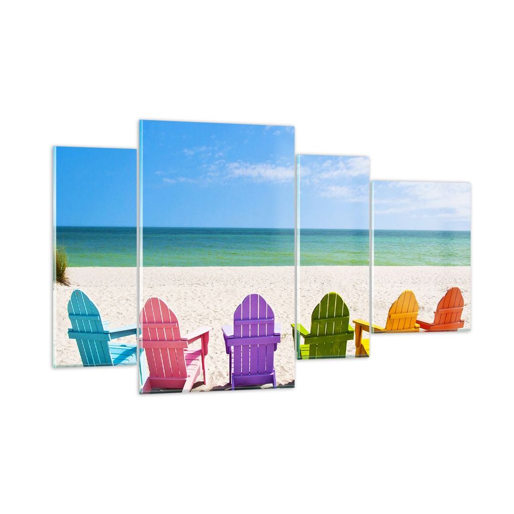 Bilder auf glas - Sunbed ufer florida Sommer - 120x70cm - Glasbilder - Wandbilder - Kunstdruck - zum Aufhängen bereit - Wanddekoration aus Glas - ...